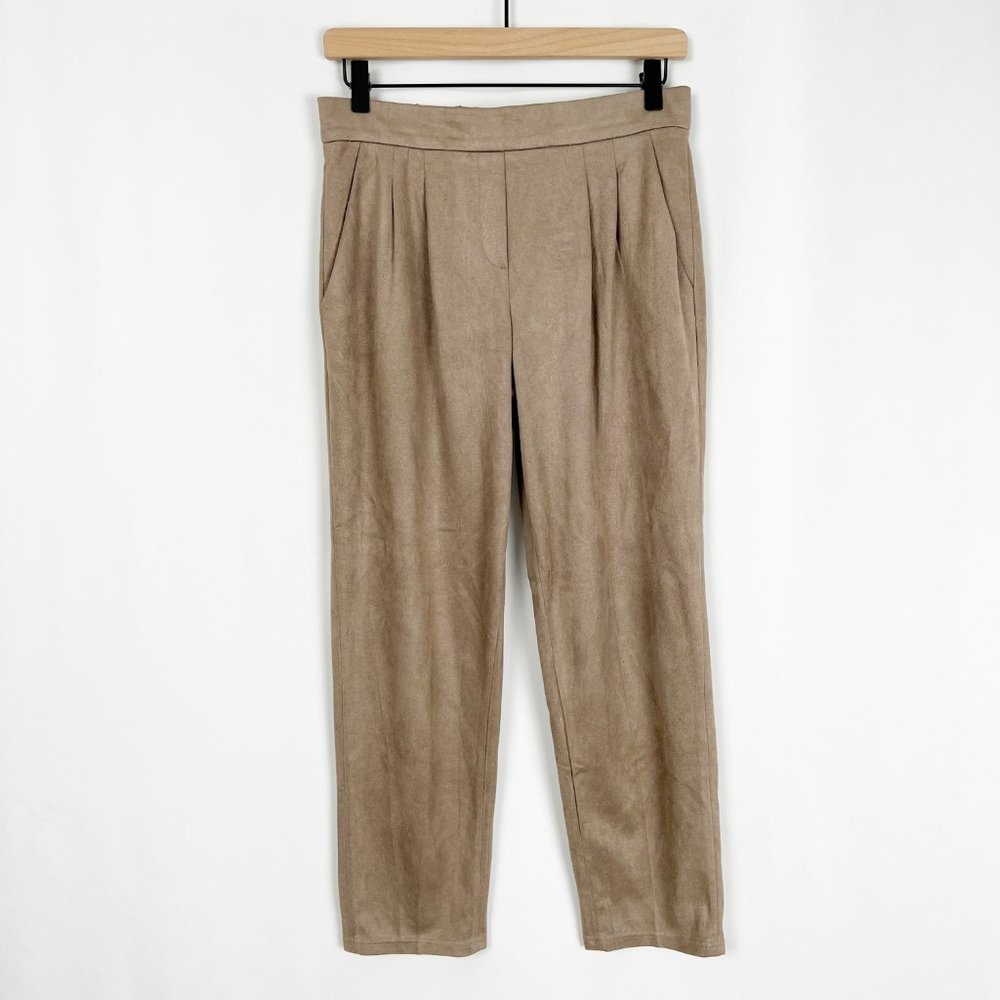 Aritzia Babaton Cohen High Rise Faux Suede Pleated Cropped Trouser Dress Pants - Picture 6 of 12